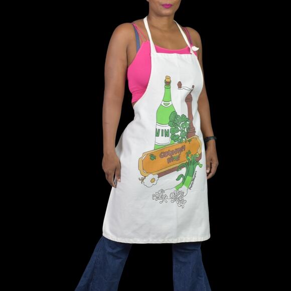 Vintage Apron Perla Meyers White Food Cook Retro Textile Kitchen Chef Cooking - Picture 13 of 13